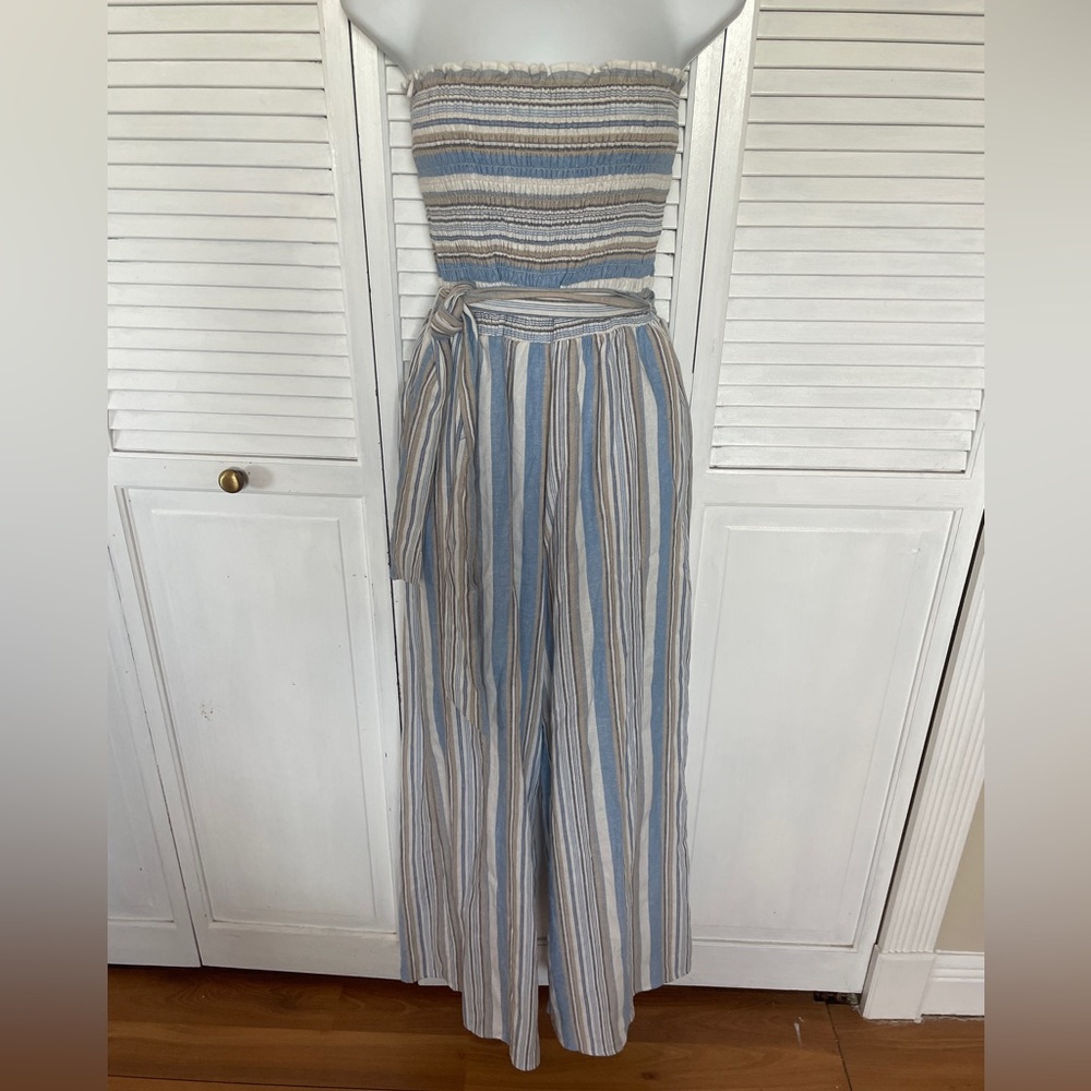 Altar’d State Blue White Striped Strapless Jumpsuit Size Medium NEW